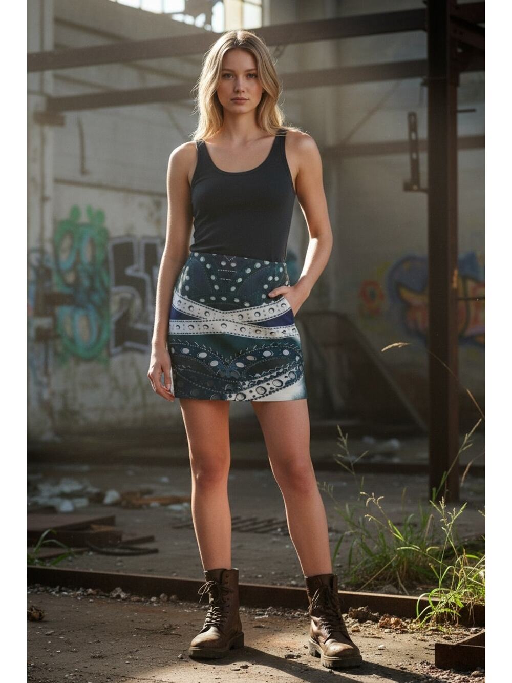 Mary Katrantzou SS14 Kal Mini Skirt UK 6/ US 2/4 Blue Printed Scuba Made In UK